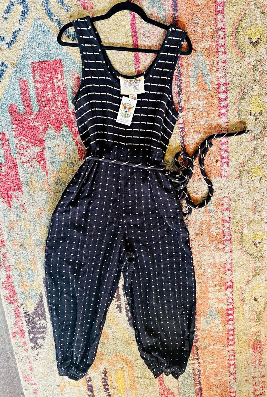 Ace&Jig Women's Navy/White Stripe Sleeveless Scoop Neck Tie Waist Jumpsuit S/M
